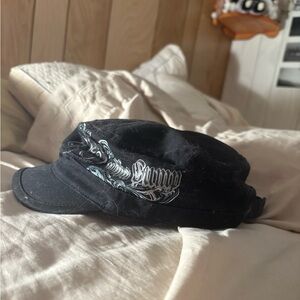 Black Cap with Embroidered Design